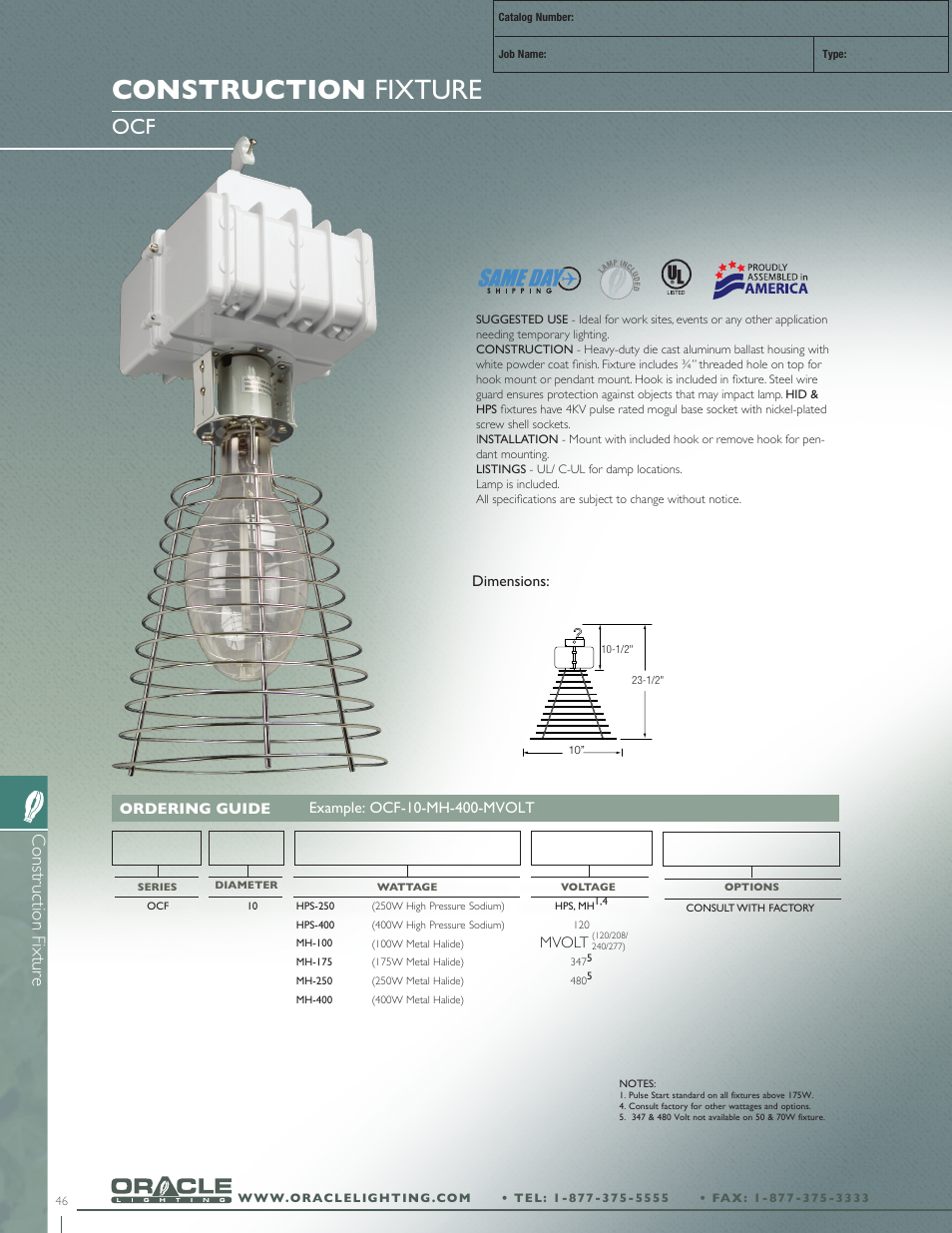 Oracle Lighting OCF User Manual | 1 page