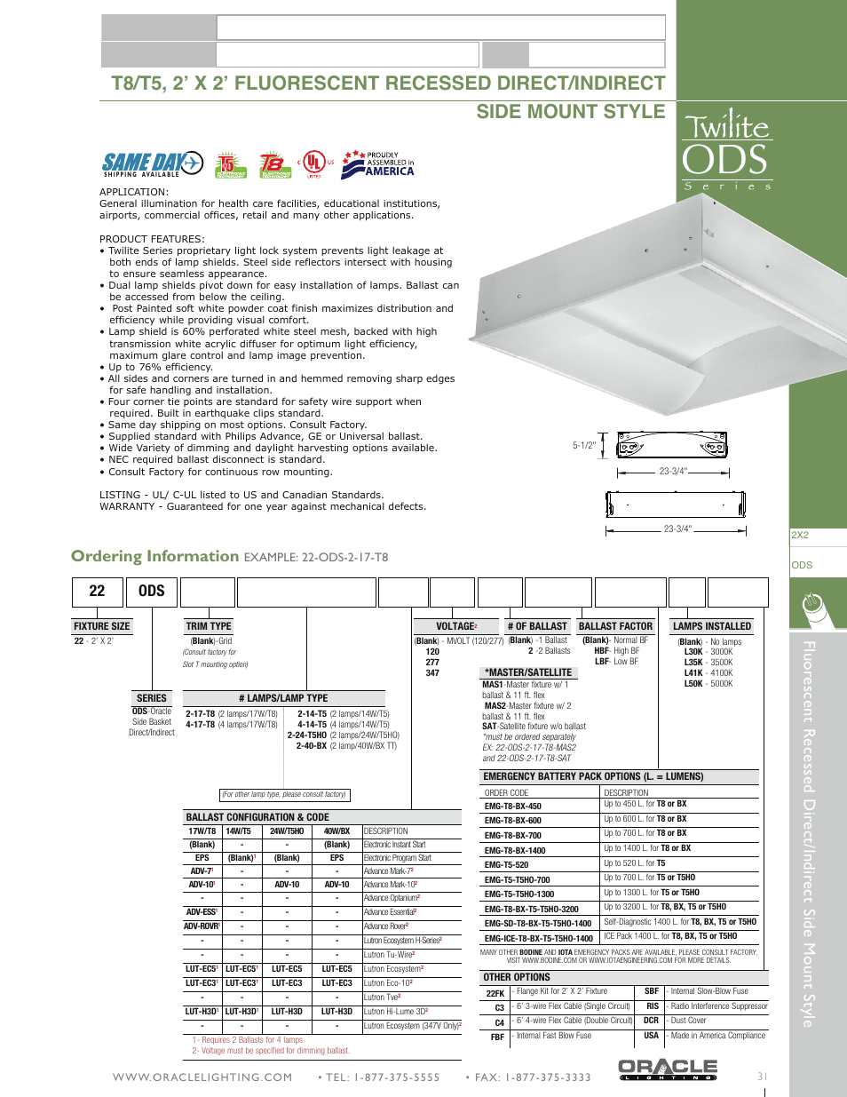 Oracle Lighting ODS-22 User Manual | 1 page