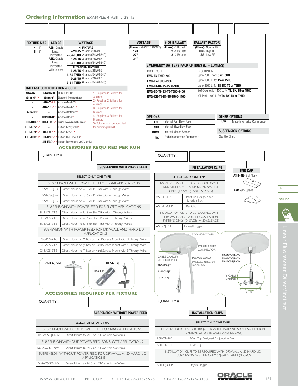 Ordering information, Linear fluor escent dir ect/indir ect, Accessories required per run | Accessories required per fixture | Oracle Lighting ASI2-8 User Manual | Page 2 / 3