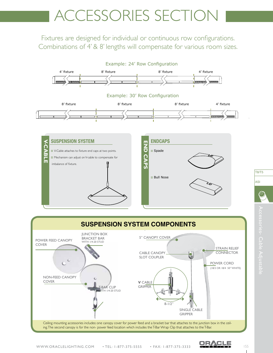 Suspension system components, Acc es so rie s- c ab le a dju sta ble, V-cable | End caps | Oracle Lighting ASI2-8 User Manual | Page 3 / 3