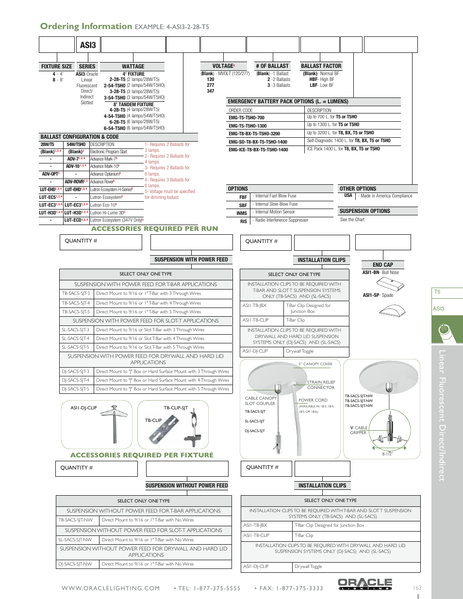Ordering information, Linear fluor escent dir ect/indir ect, Asi3 | Accessories required per run, Accessories required per fixture | Oracle Lighting ASI3-8 User Manual | Page 2 / 3