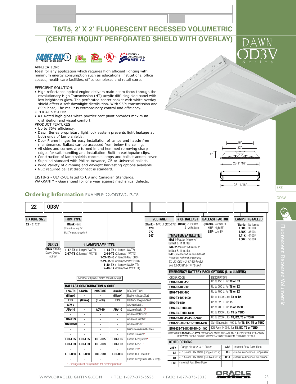 Oracle Lighting OD3V-22 User Manual | 1 page