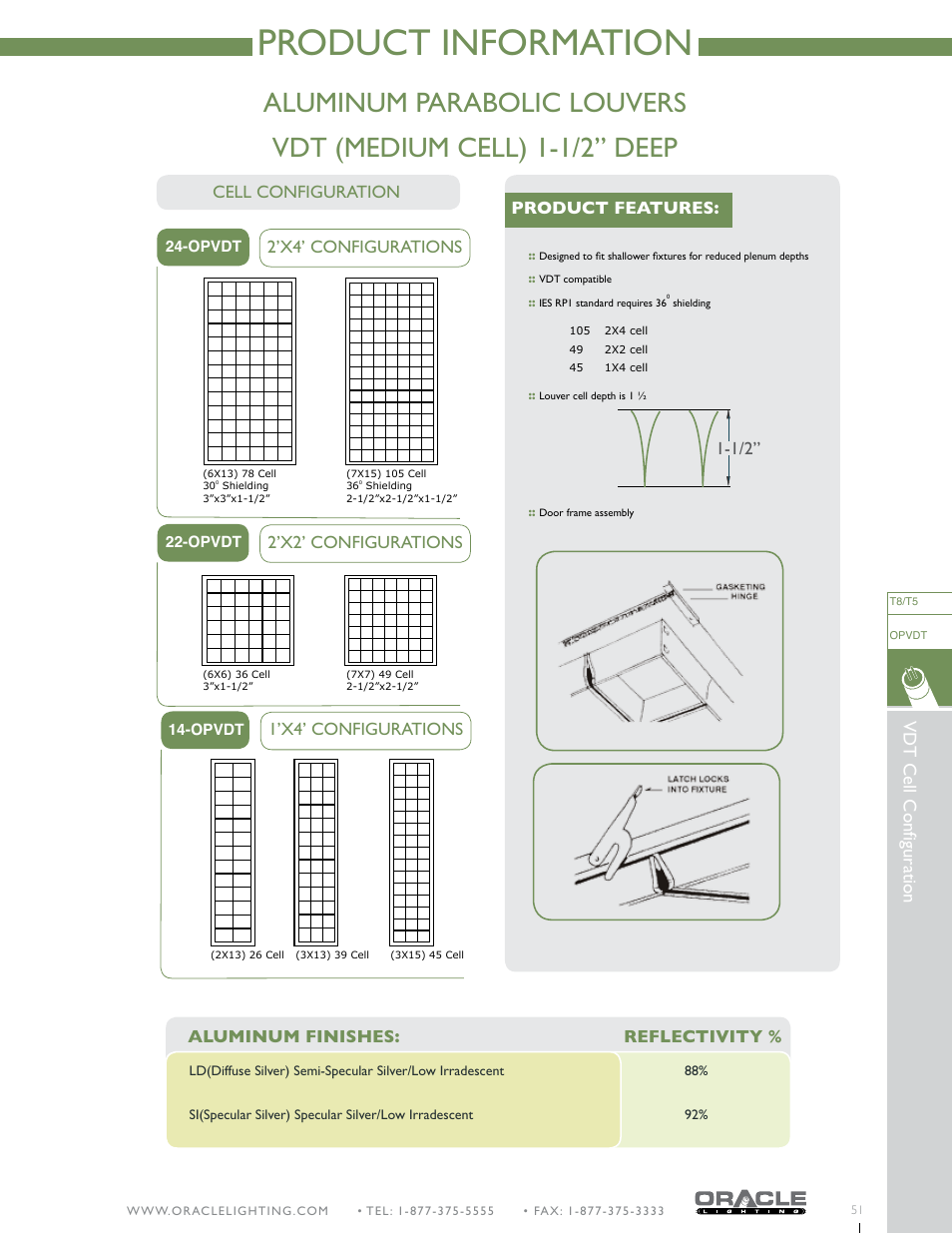 Product information, Vd t c ell c onfiguration | Oracle Lighting OPVDT-22 User Manual | Page 3 / 3
