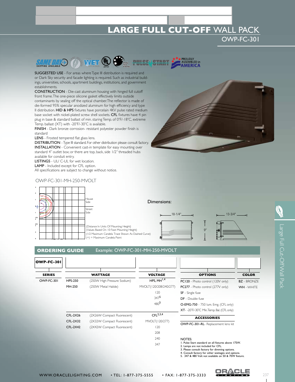 Oracle Lighting OWP-FC-301 User Manual | 1 page