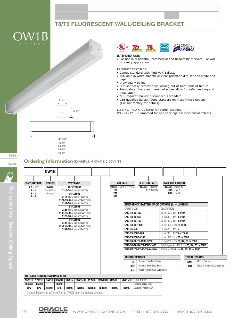 Oracle Lighting OW1B-4 User Manual | 1 page