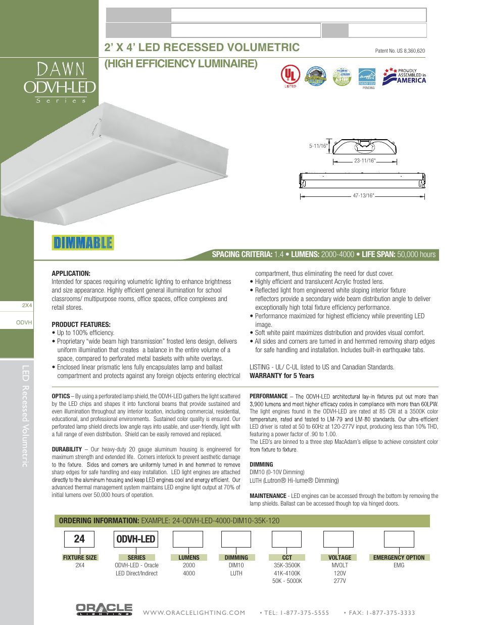 Oracle Lighting ODVH-LED-24 User Manual | 1 page