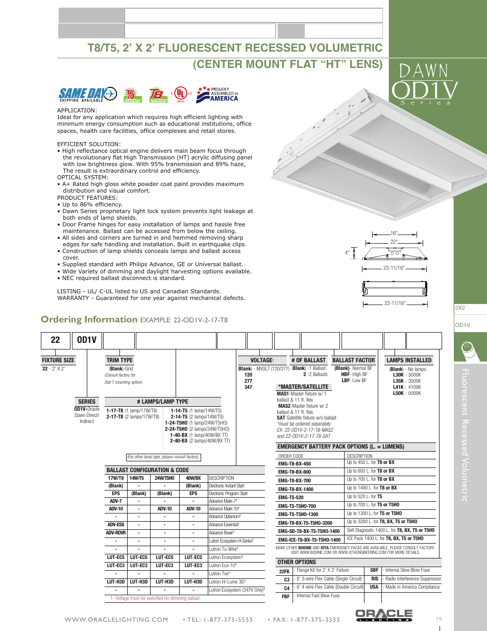 Oracle Lighting OD1V-22 User Manual | 1 page