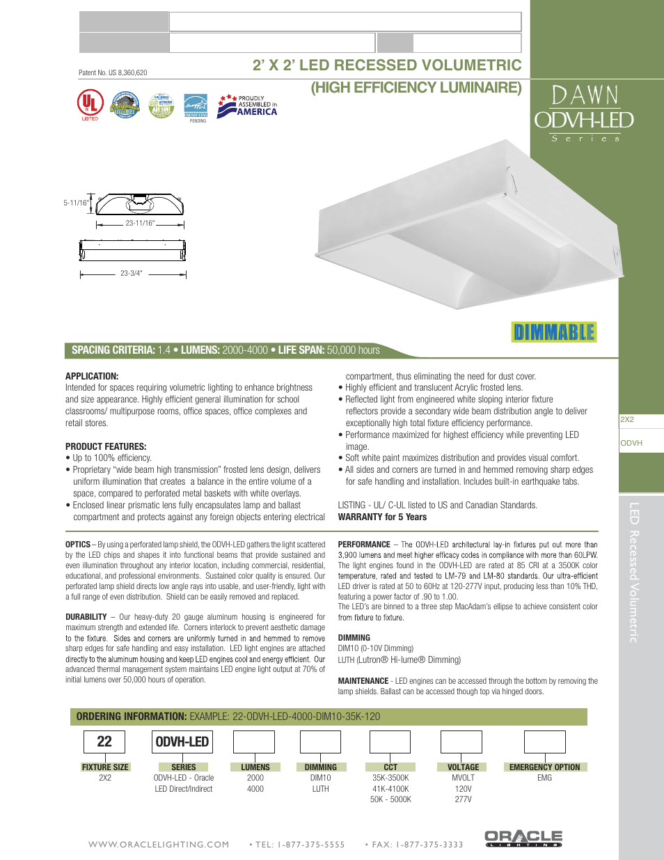 Oracle Lighting ODVH-LED-22 User Manual | 1 page