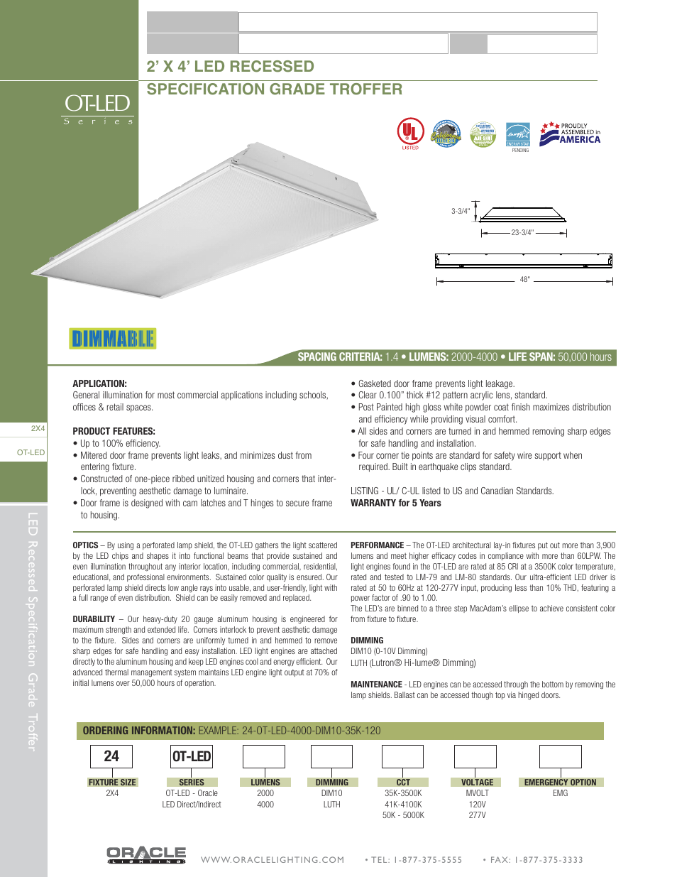 Oracle Lighting OT-LED-24 User Manual | 1 page