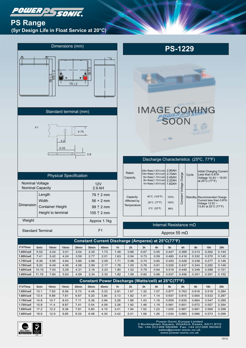 Power-Sonic PS-1229 User Manual | 1 page