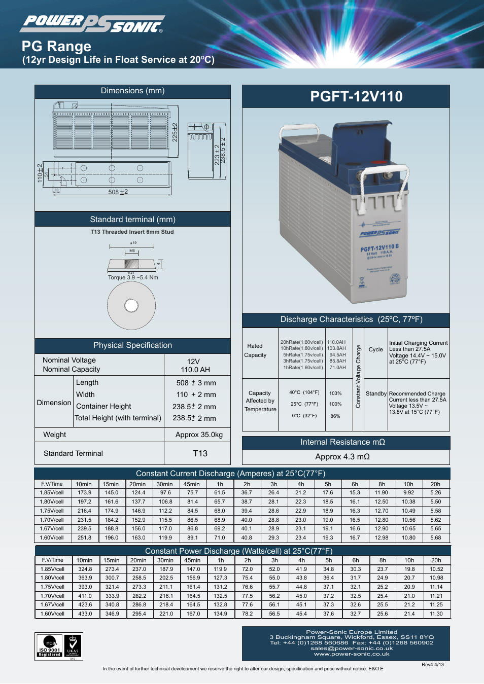 Power-Sonic PGFT-12v110 User Manual | 1 page