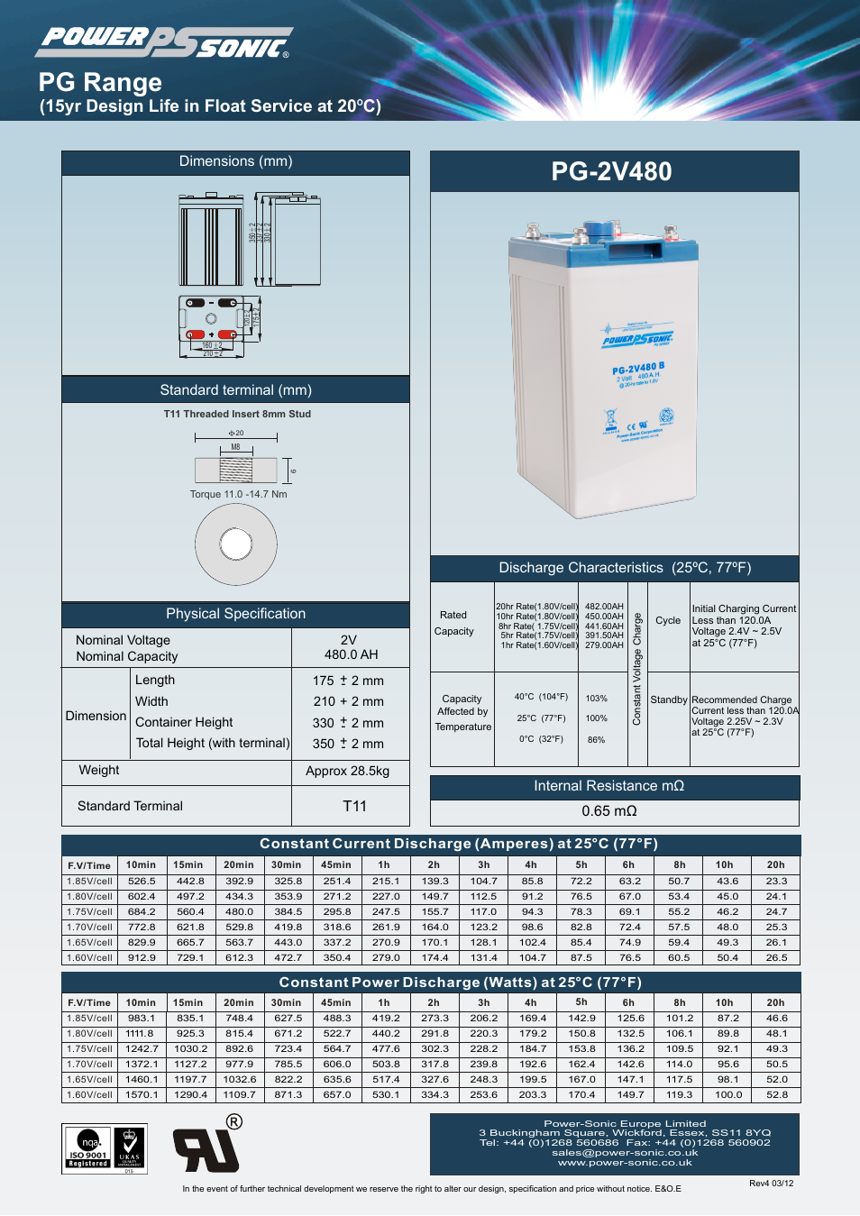 Power-Sonic PG-2v480 User Manual | 1 page