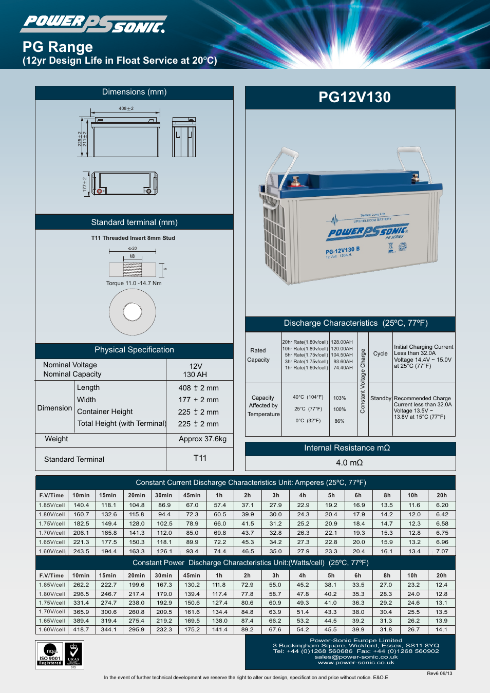 Power-Sonic PG-12v130 User Manual | 1 page