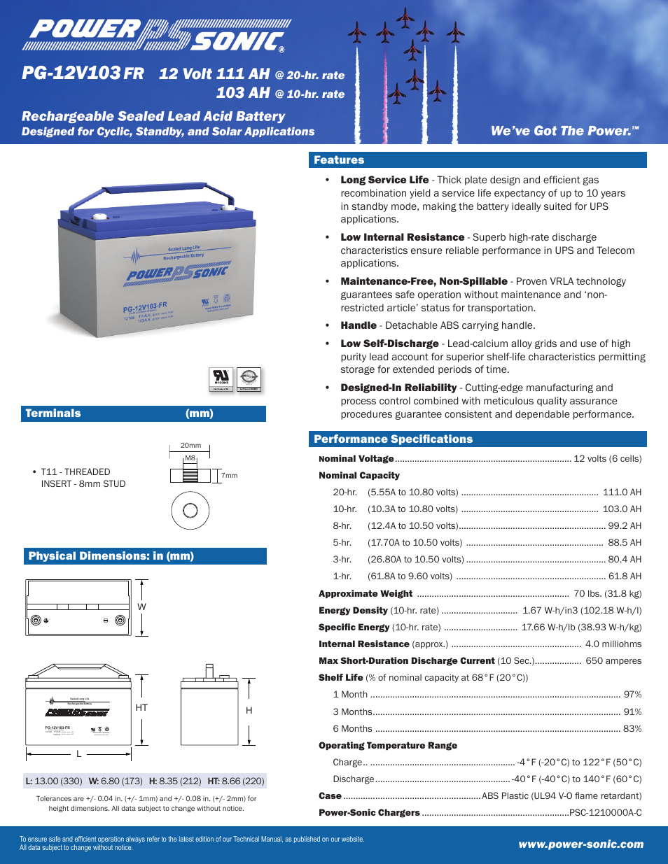 Power-Sonic PG-12V103 User Manual | 2 pages