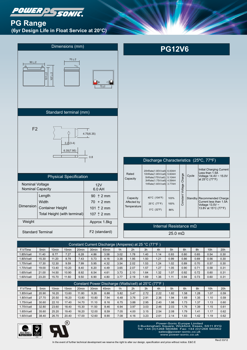 Power-Sonic PG-12v6 User Manual | 1 page