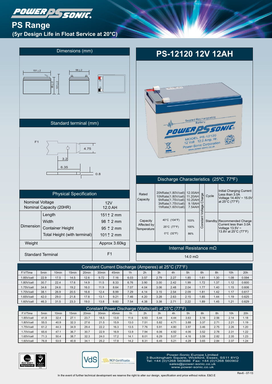 Power-Sonic PS-12120 User Manual | 1 page