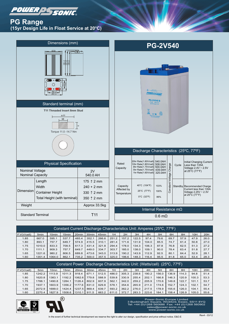 Power-Sonic PG-2v540 User Manual | 1 page