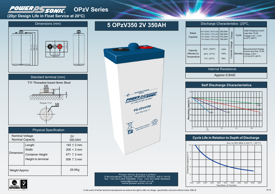 Power-Sonic 5-OPzV350 User Manual | 1 page