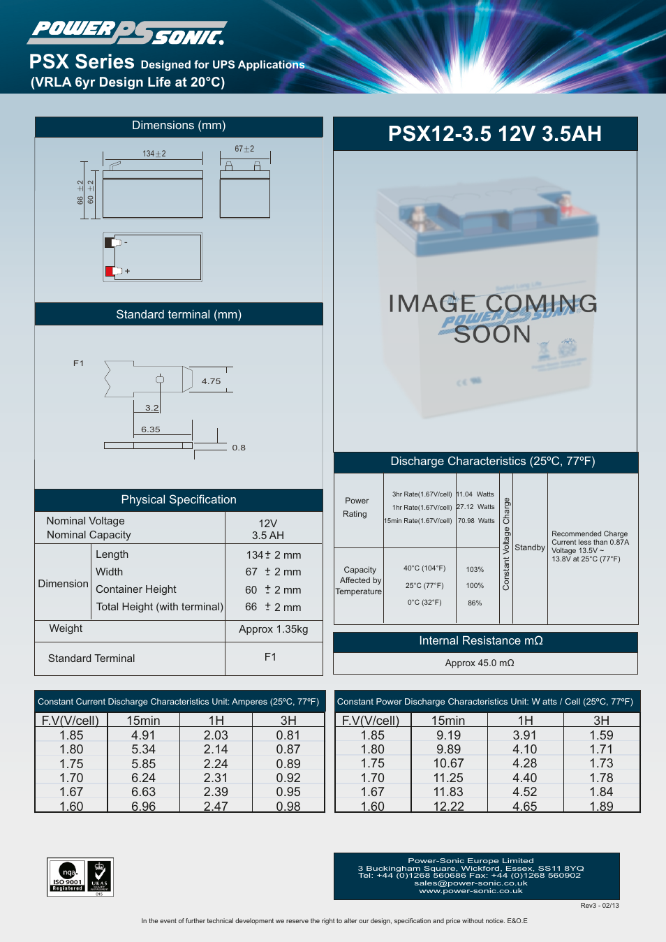 Power-Sonic PSX12-3.5 User Manual | 1 page