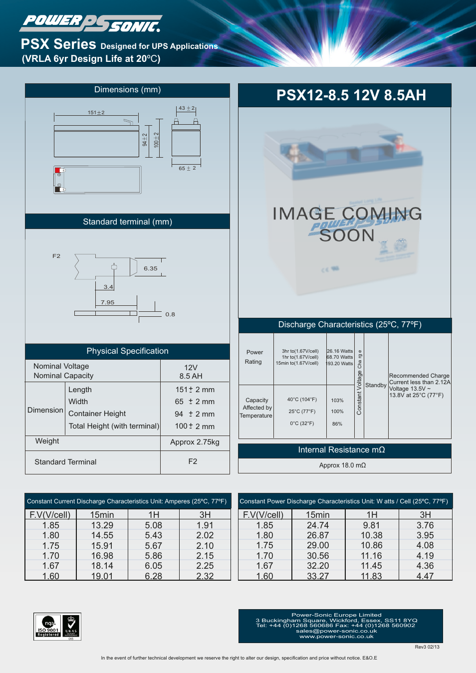 Power-Sonic PSX12-8.5 User Manual | 1 page