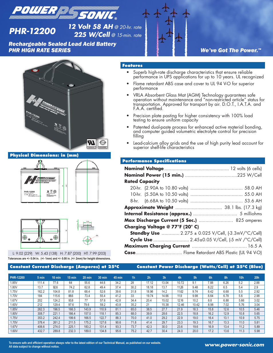 Power-Sonic PHR-12200 User Manual | 1 page