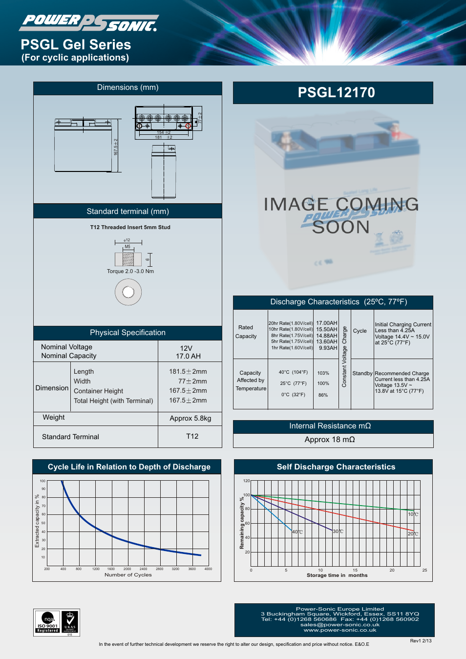 Power-Sonic PSGL-12170 User Manual | 1 page
