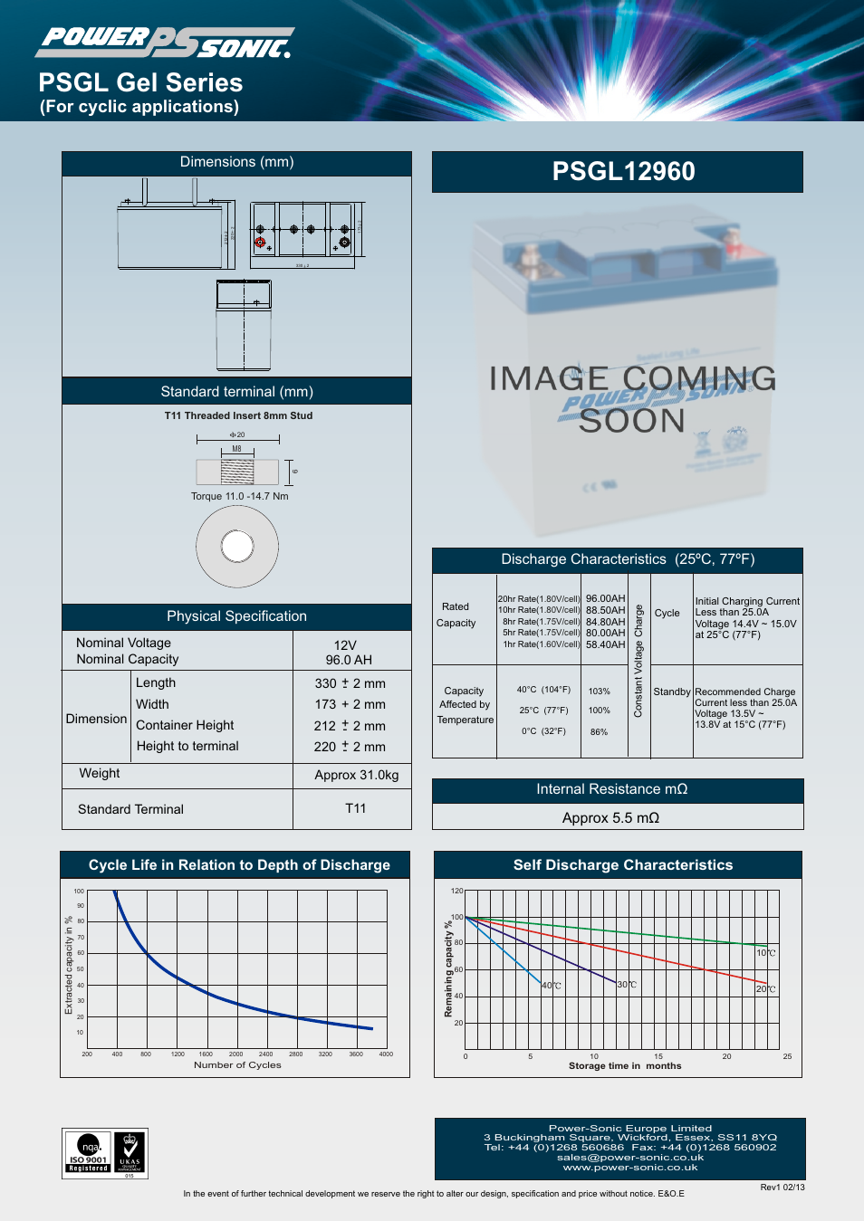 Power-Sonic PSGL-12960 User Manual | 1 page