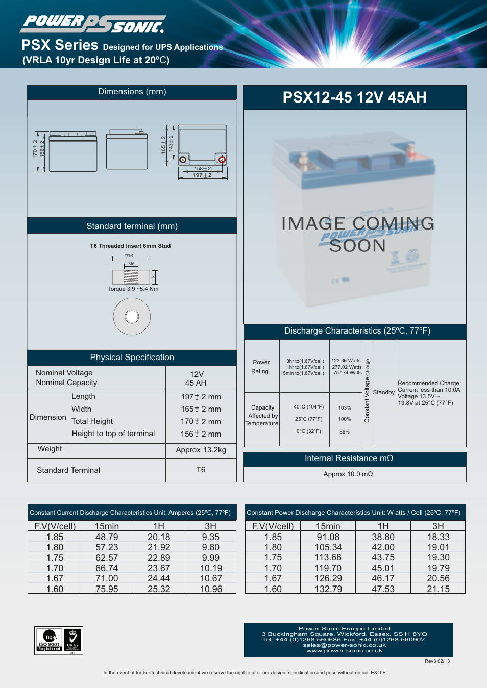 Power-Sonic PSX12-45 User Manual | 1 page