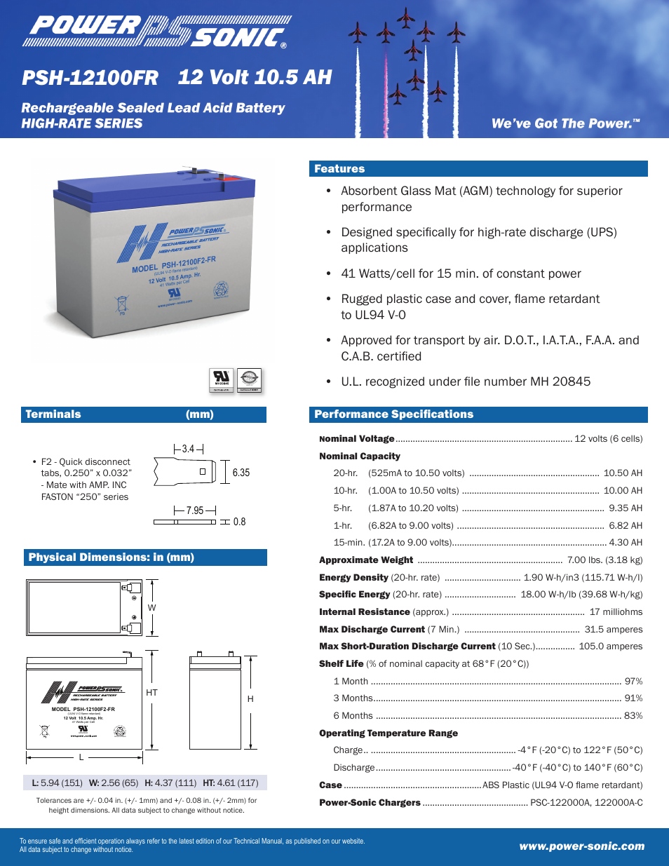 Power-Sonic PSH-12100FR User Manual | 2 pages