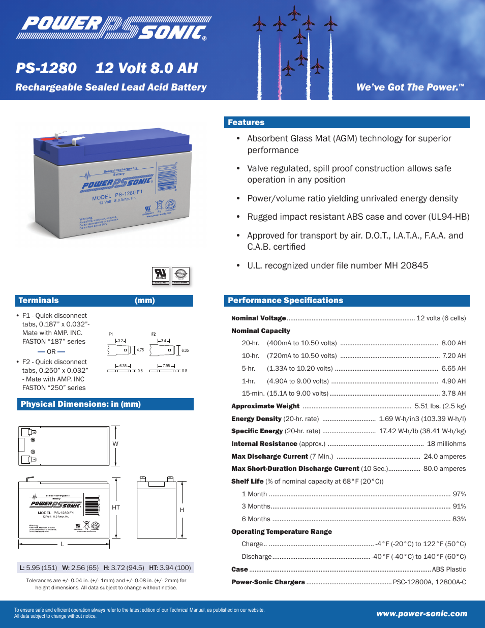 Power-Sonic PS-1280 User Manual | 2 pages