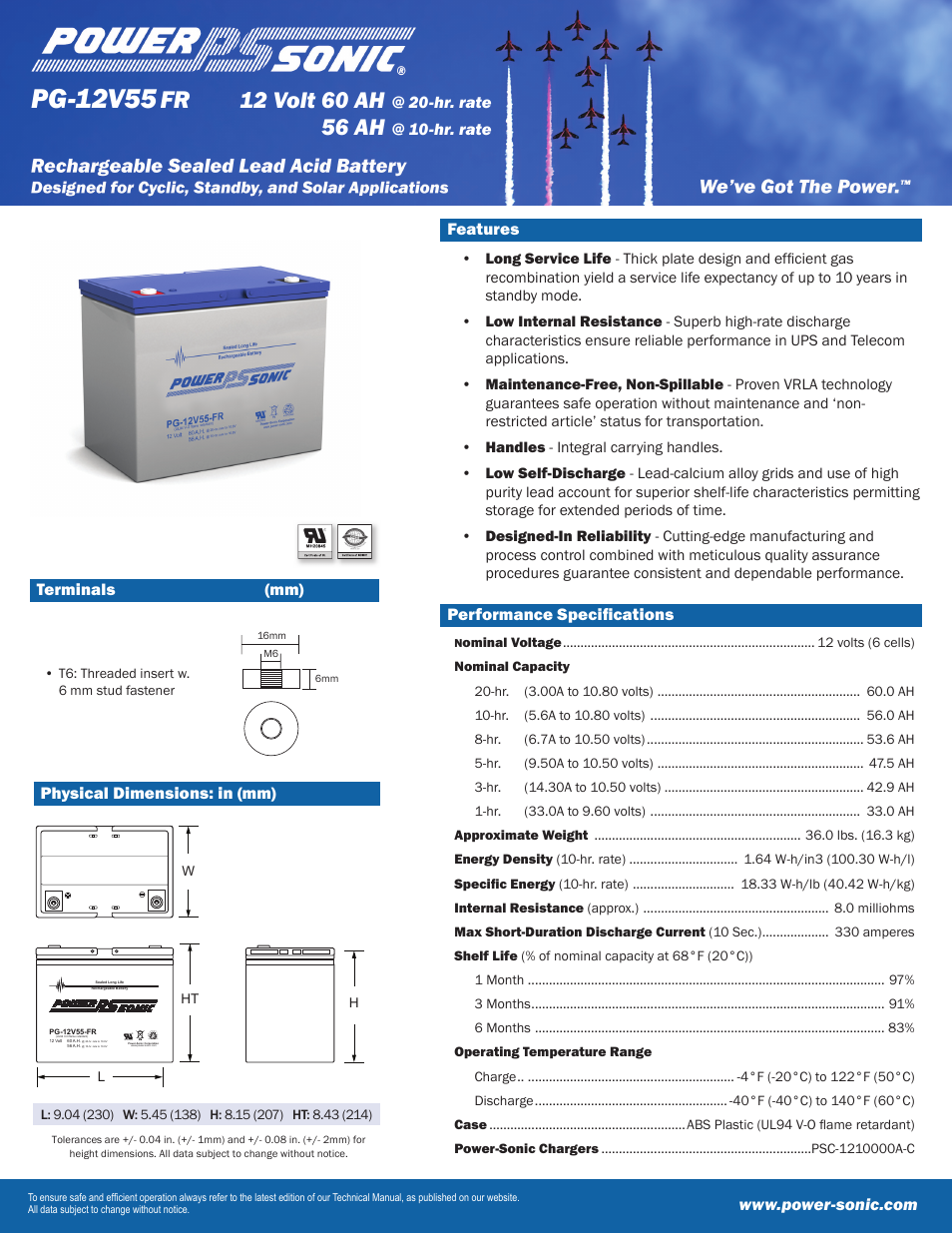 Power-Sonic PG-12V55 User Manual | 2 pages