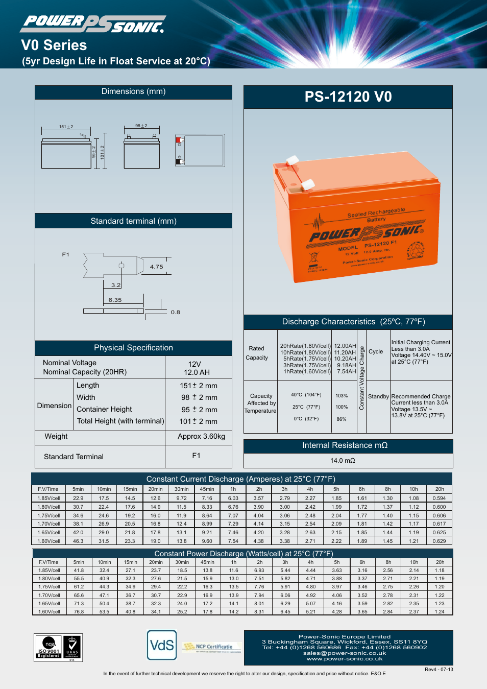 Power-Sonic PS-12120VO User Manual | 1 page