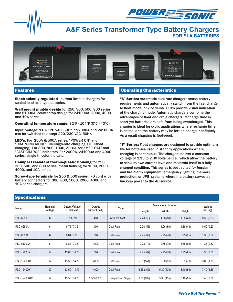 Power-Sonic F Series Transformer Type Battery Chargers User Manual | 2 pages