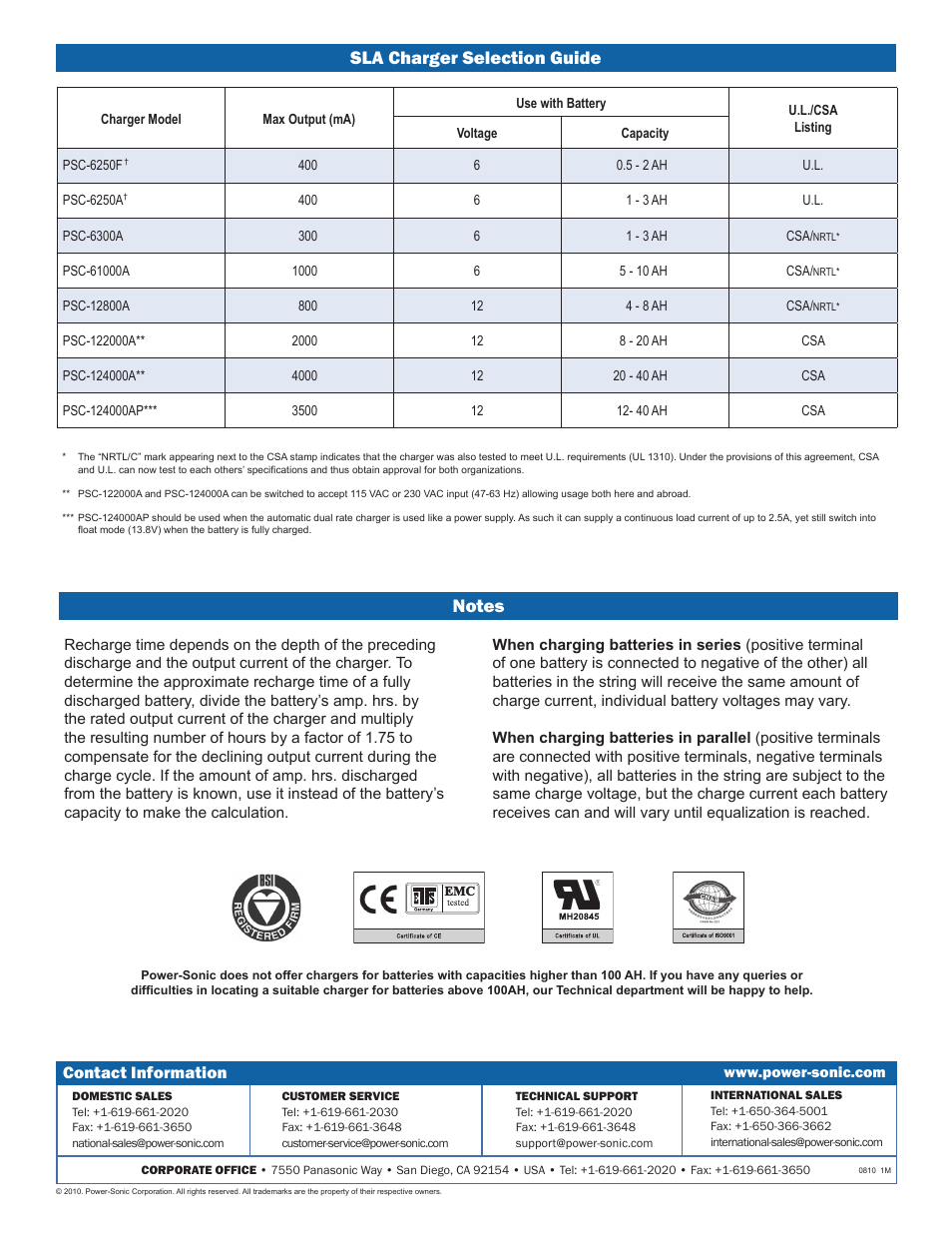 Contact information | Power-Sonic F Series Transformer Type Battery Chargers User Manual | Page 2 / 2