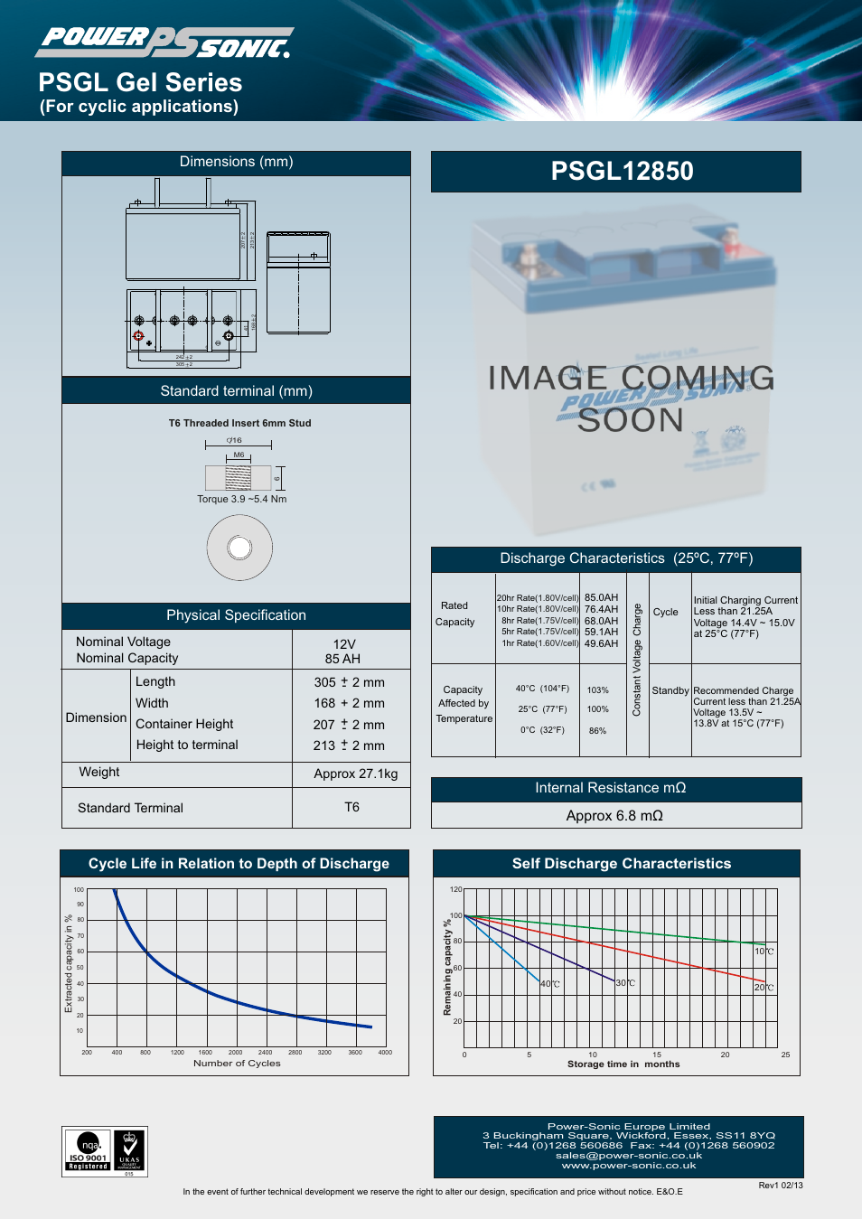 Power-Sonic PSGL-12850 User Manual | 1 page