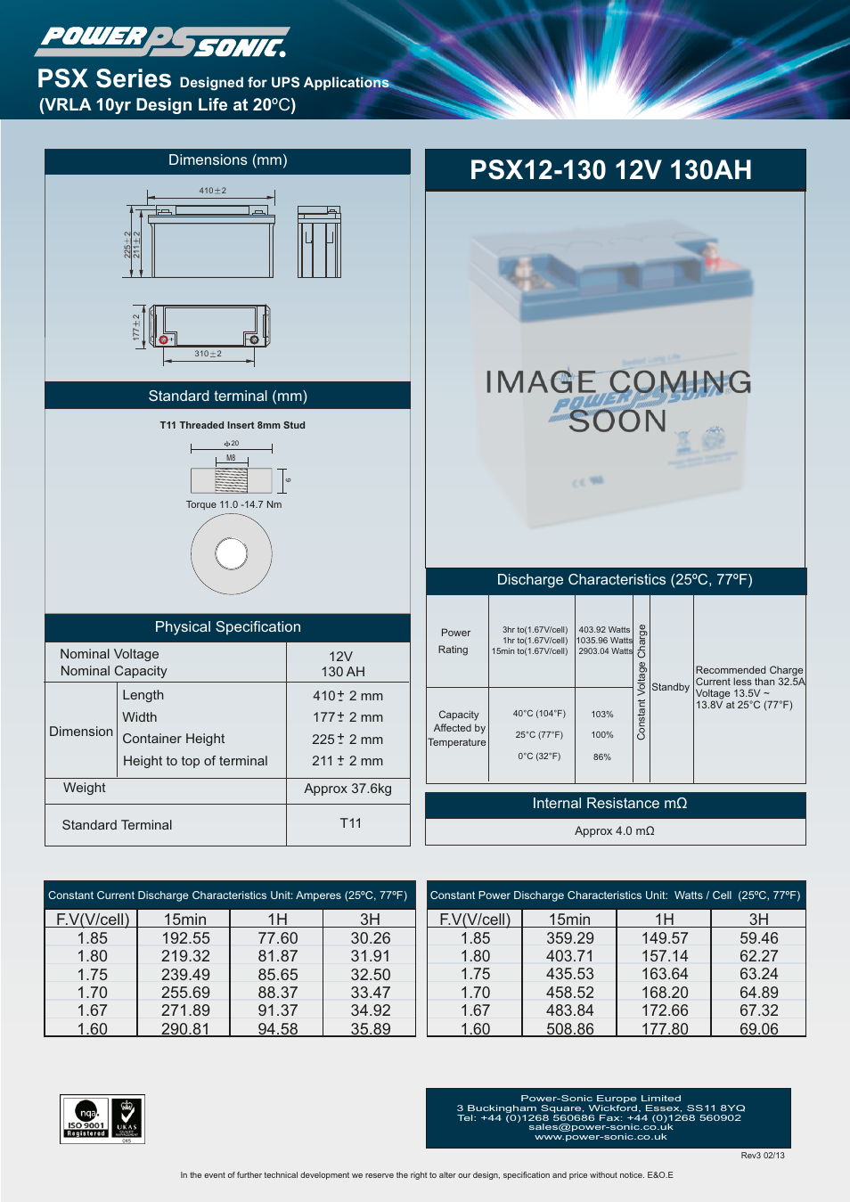 Power-Sonic PSX12-130 User Manual | 1 page