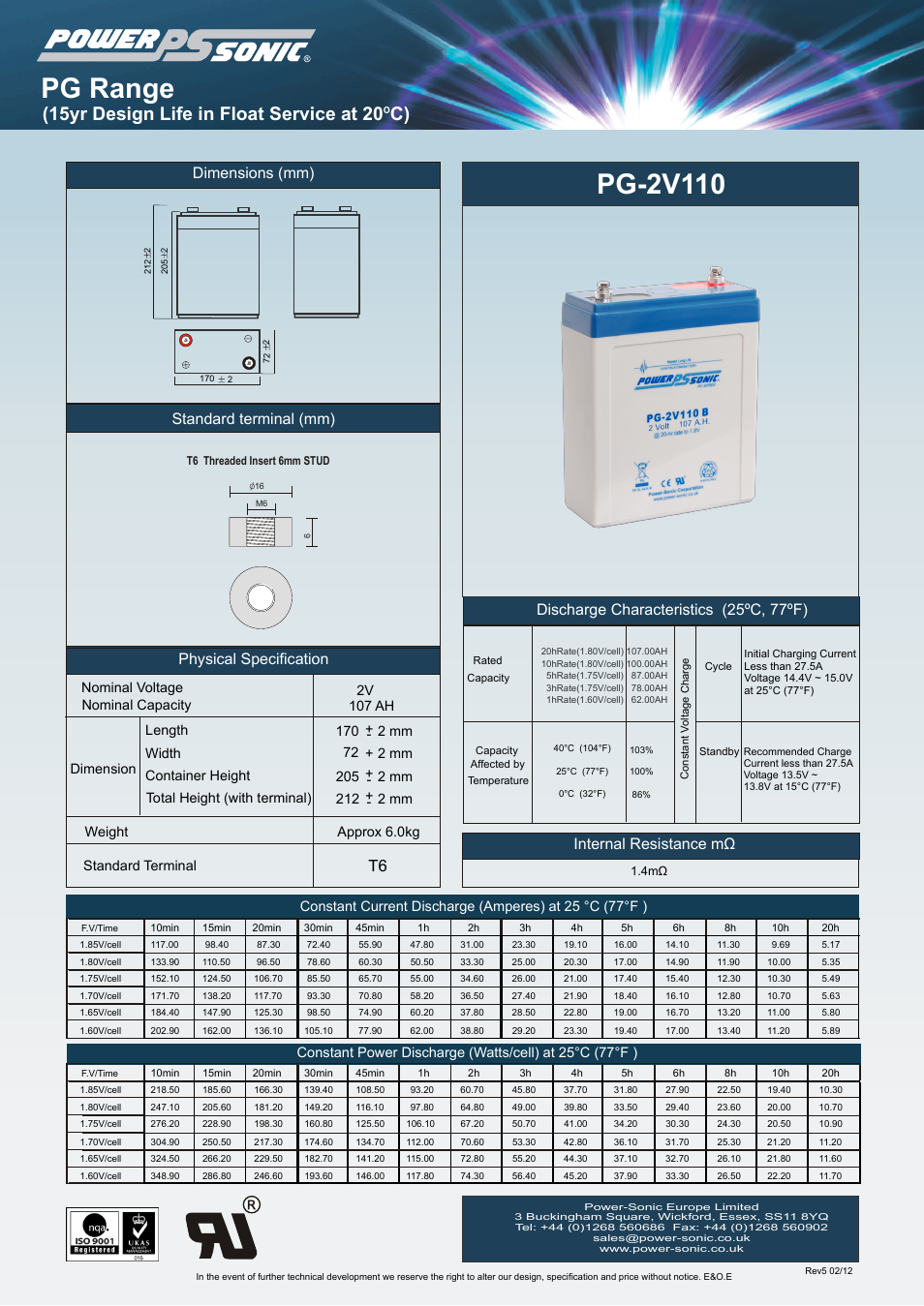 Power-Sonic PG-2v110 User Manual | 1 page