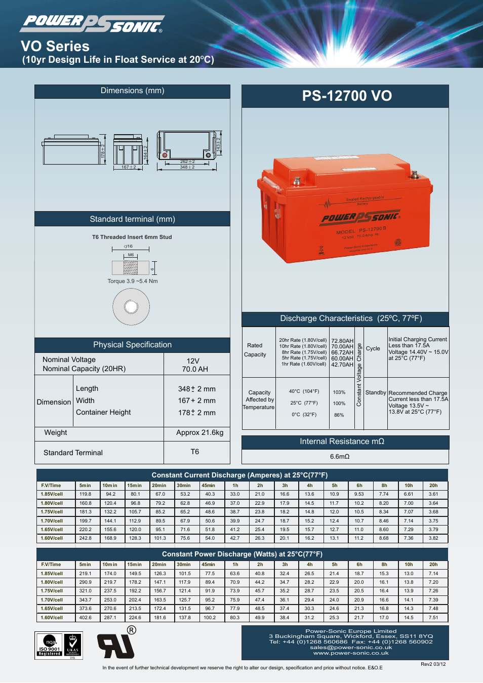 Power-Sonic PS-12700V0 User Manual | 1 page