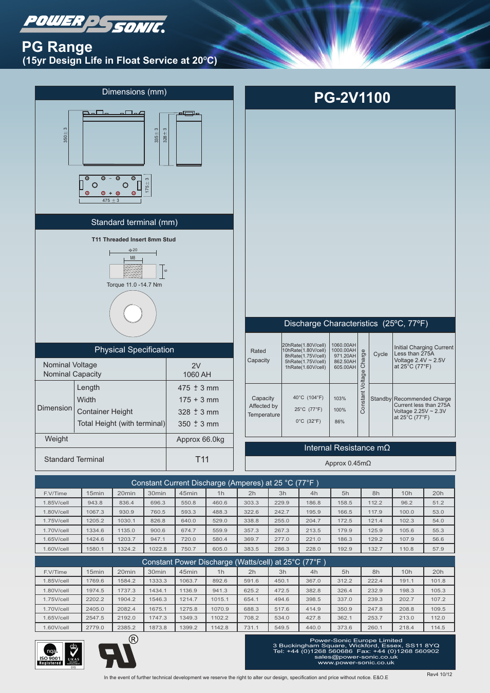 Power-Sonic PG-2v1100 User Manual | 1 page