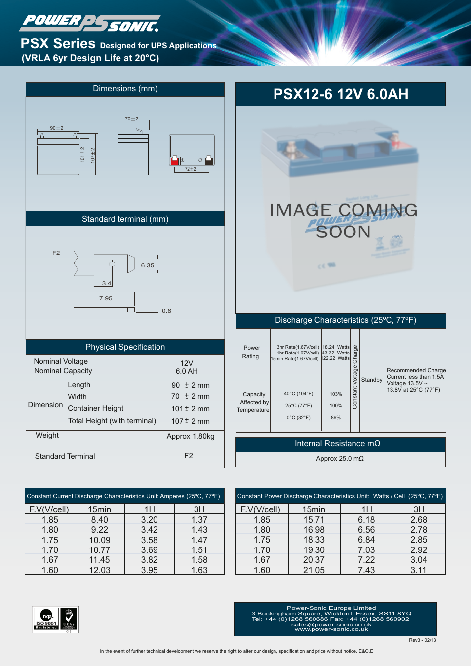 Power-Sonic PSX12-6.0 User Manual | 1 page