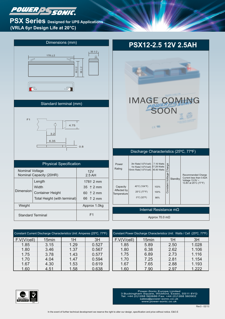 Power-Sonic PSX12-2.5 User Manual | 1 page
