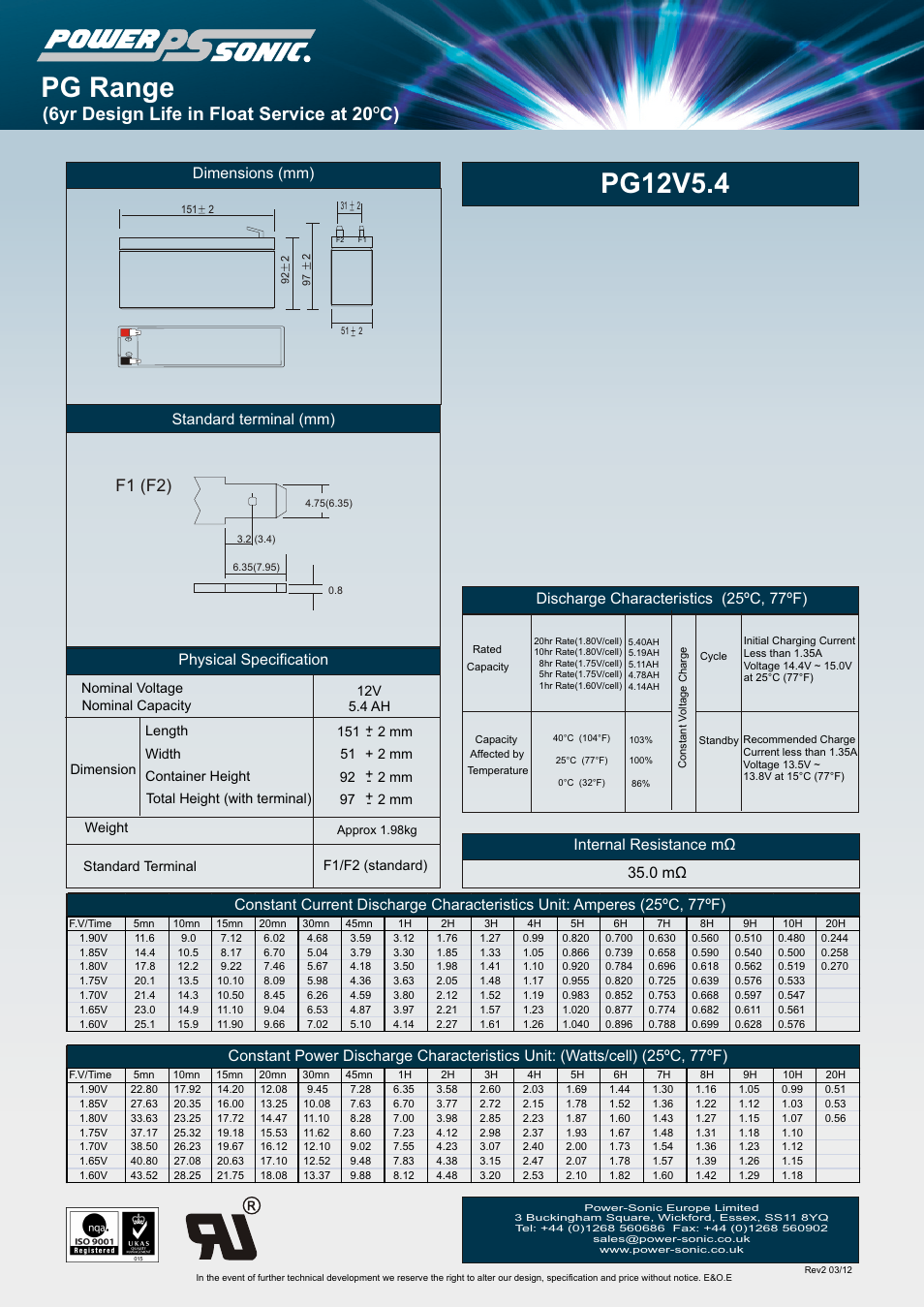 Power-Sonic PG-12v5.4 User Manual | 1 page
