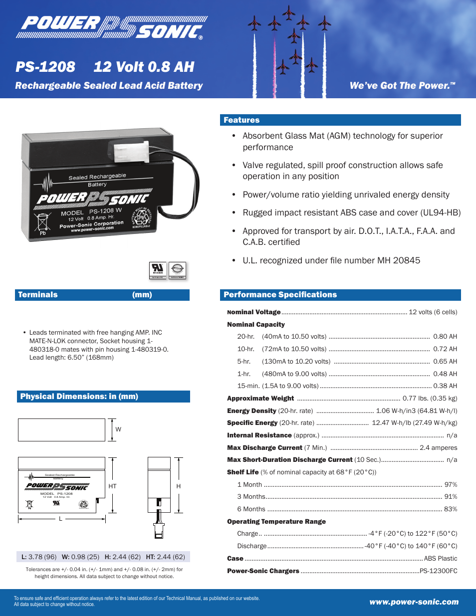 Power-Sonic PS-1208 User Manual | 2 pages