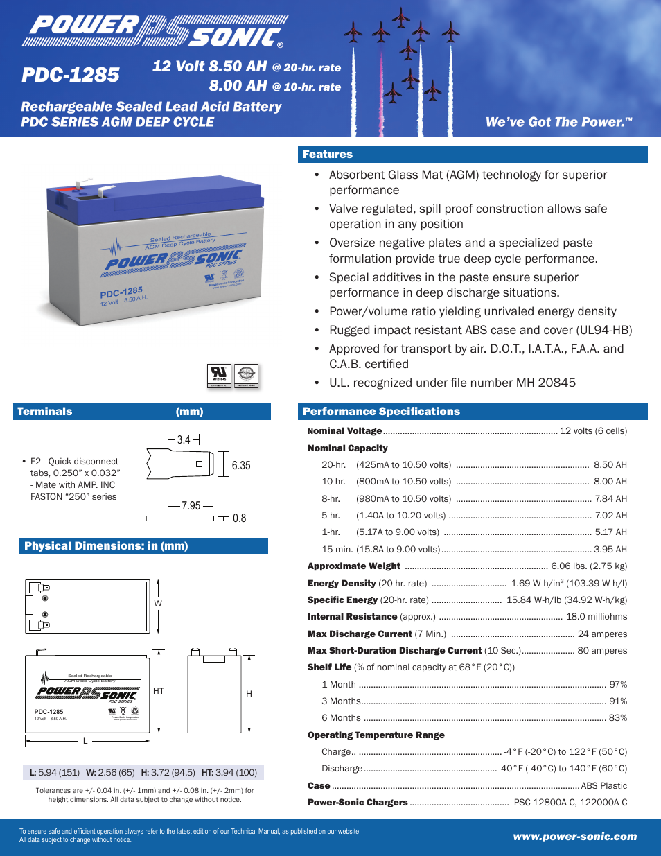 Power-Sonic PDC-1285 User Manual | 2 pages