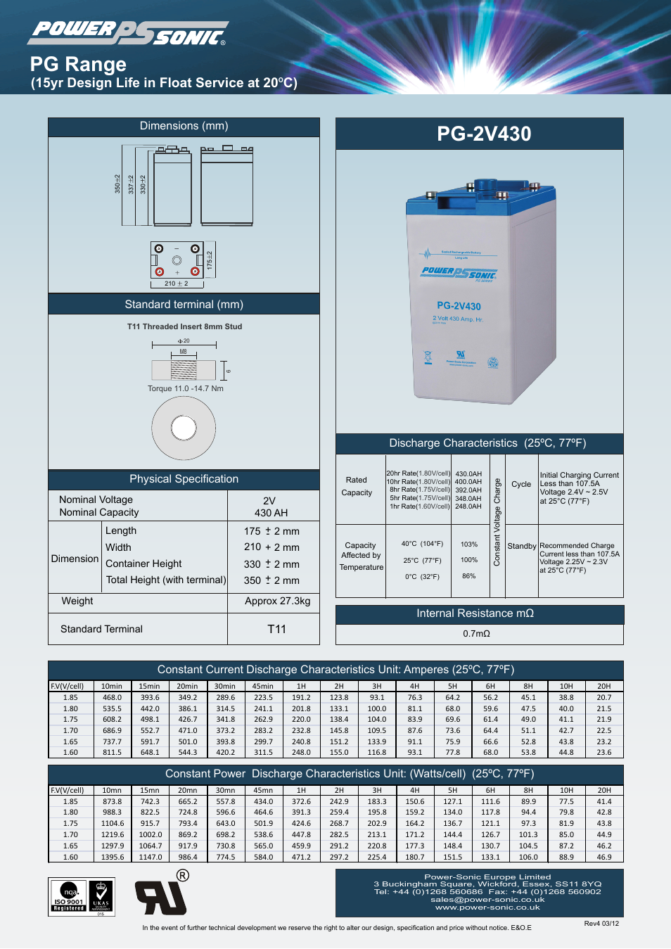 Power-Sonic PG-2v430 User Manual | 1 page