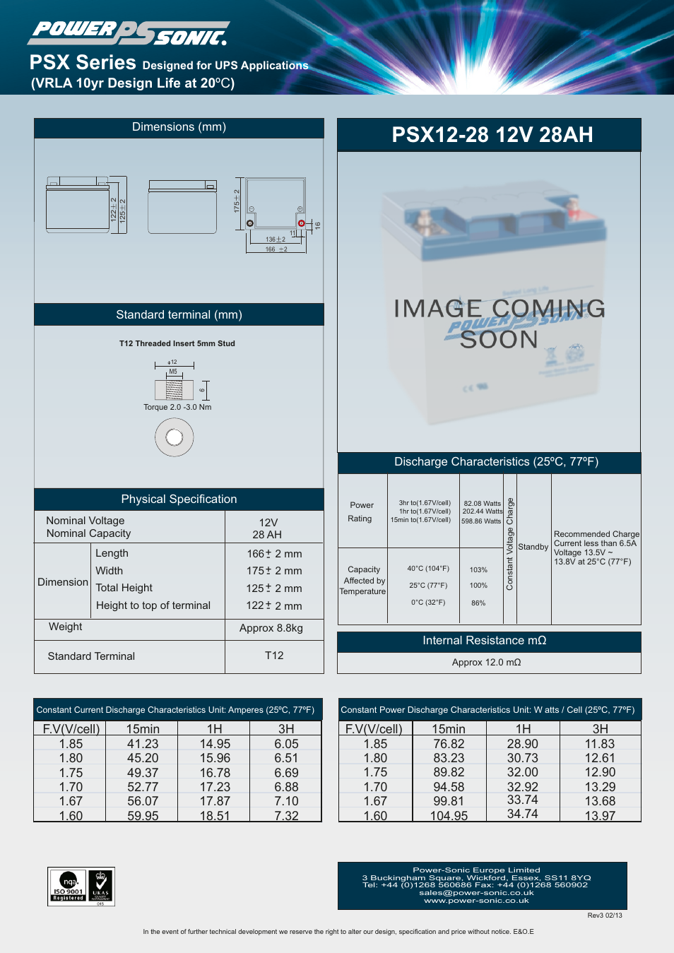 Power-Sonic PSX12-28 User Manual | 1 page