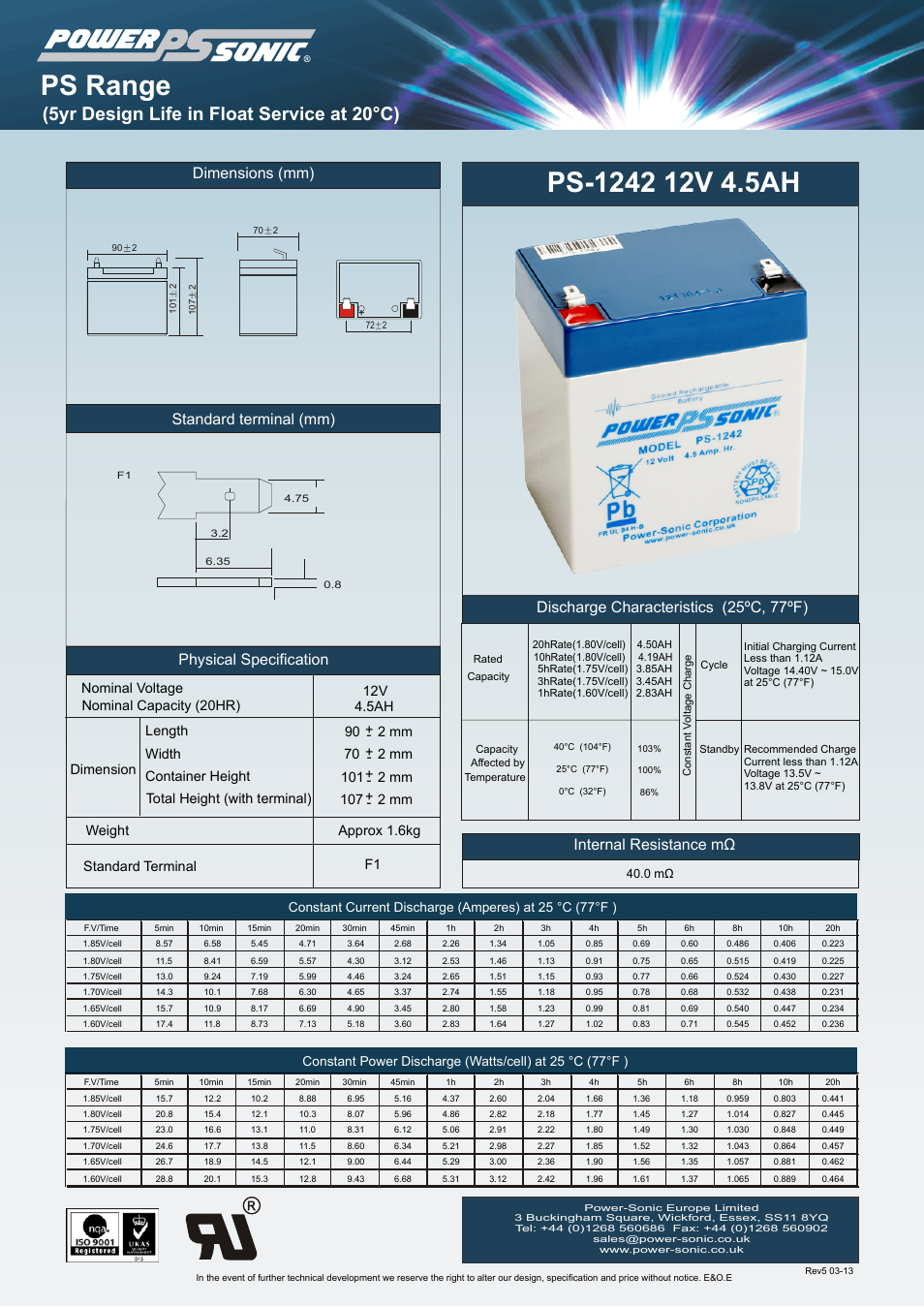 Power-Sonic PS-1242 User Manual | 1 page