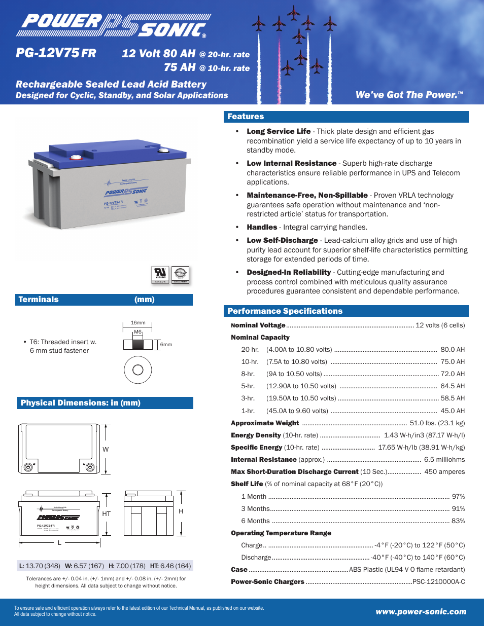 Power-Sonic PG-12V75 User Manual | 2 pages