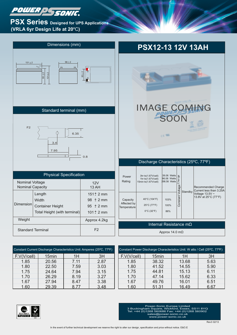 Power-Sonic PSX12-13 User Manual | 1 page