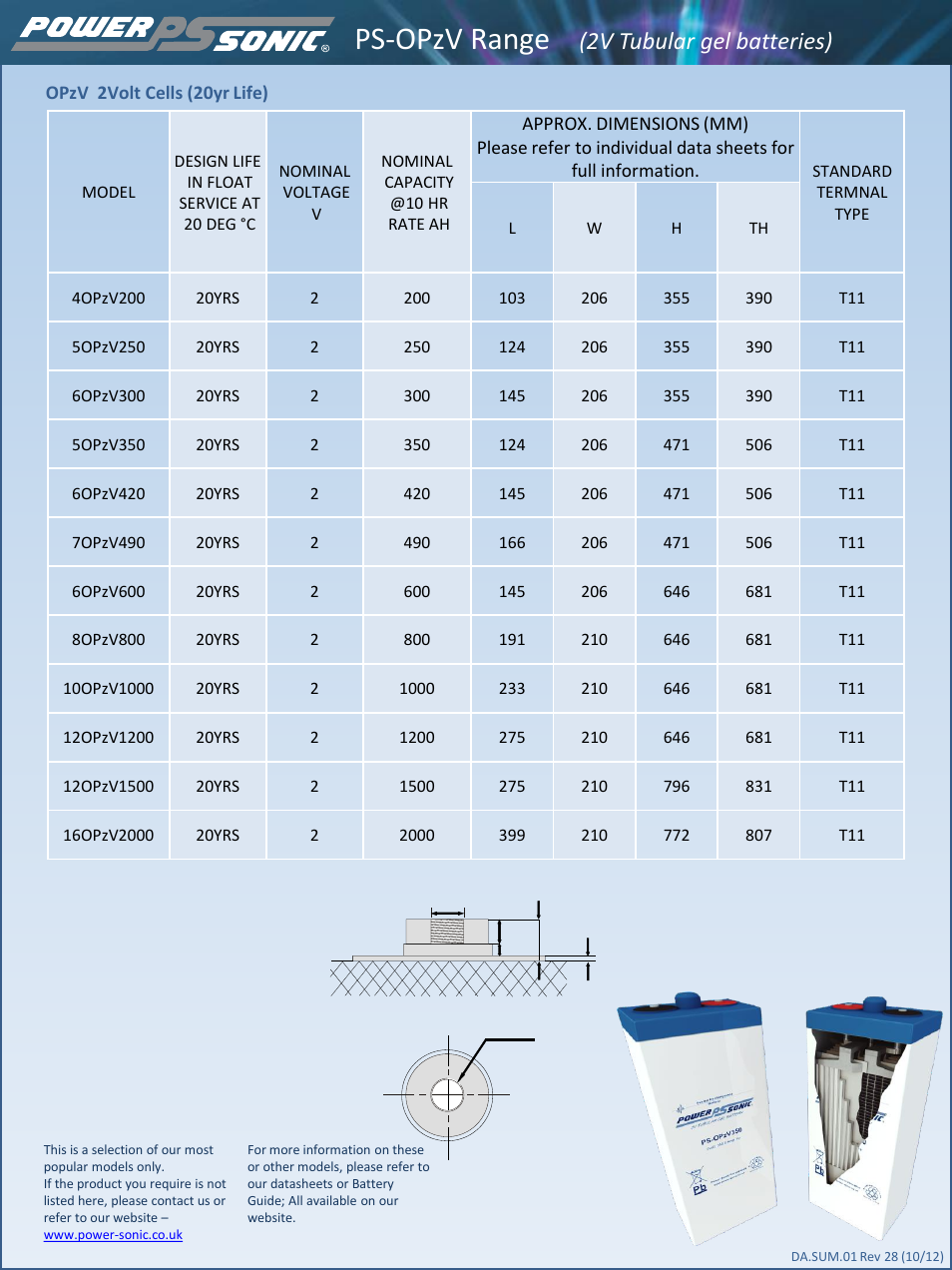 Power-Sonic PS-OPzV Range (2V Tubular gel batteries) User Manual | 1 page